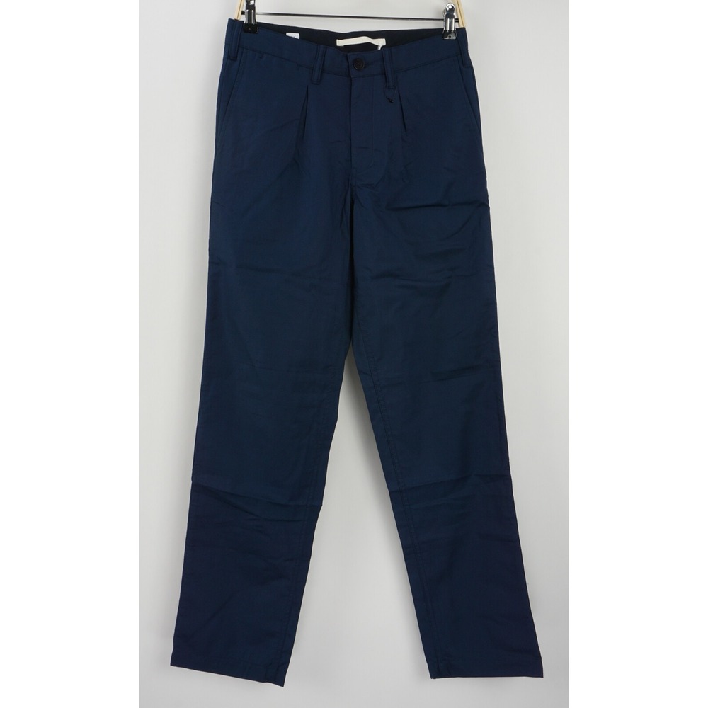 Norse Projects Sten Cotton Panama Mens Navy Blue Pleated Chino Pants N25-0230